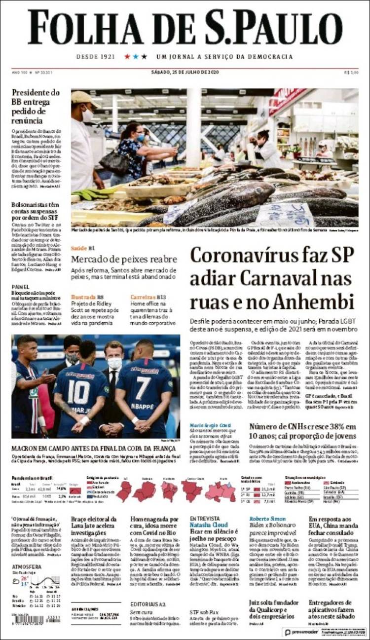 Portada de Folha de São Paulo (Brasil)