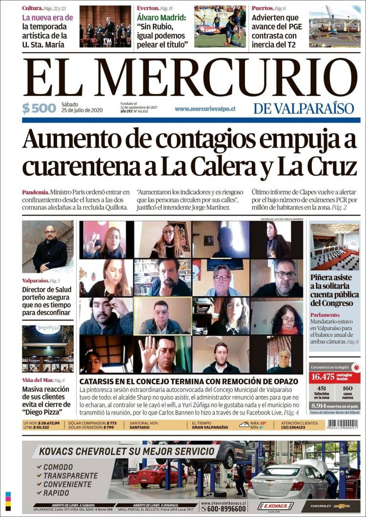 Portada de Mercurio de Valparaiso (Chile)