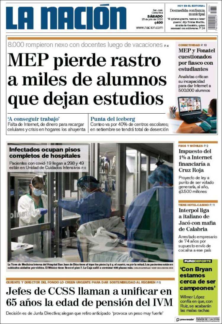 Portada de La Nación - Costa Rica (Costa Rica)