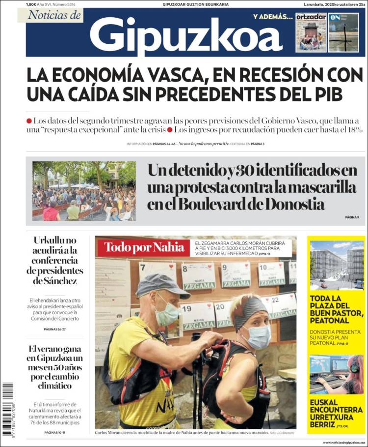 Portada de Noticias de Gipuzkoa (España)