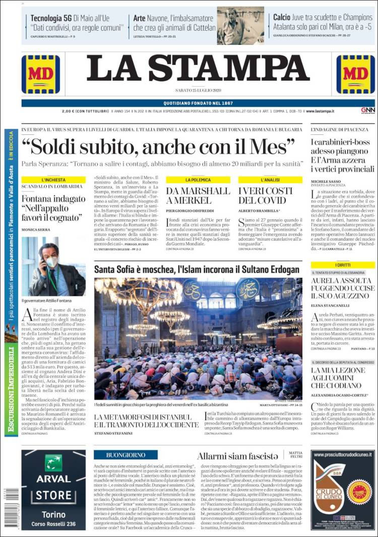 Portada de La Stampa (Italia)