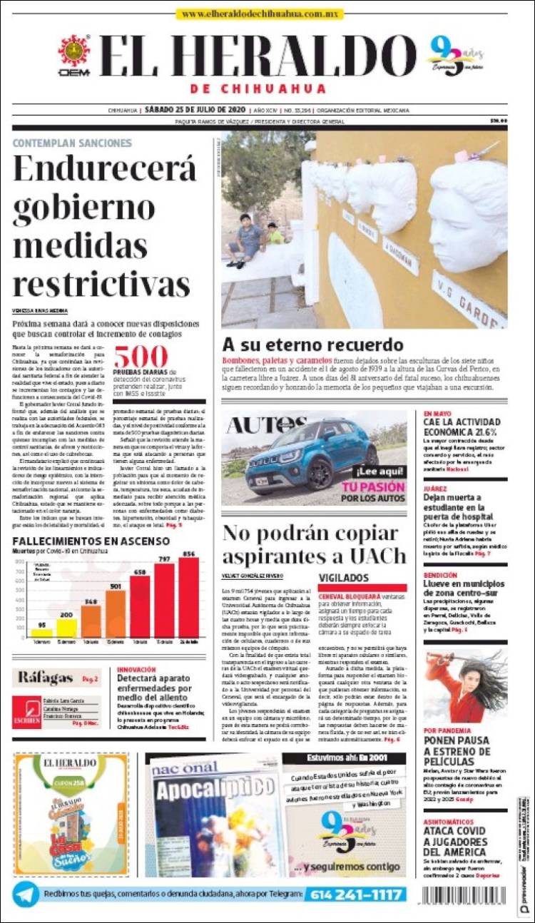 Portada de El Heraldo de Chihuahua (Mexique)