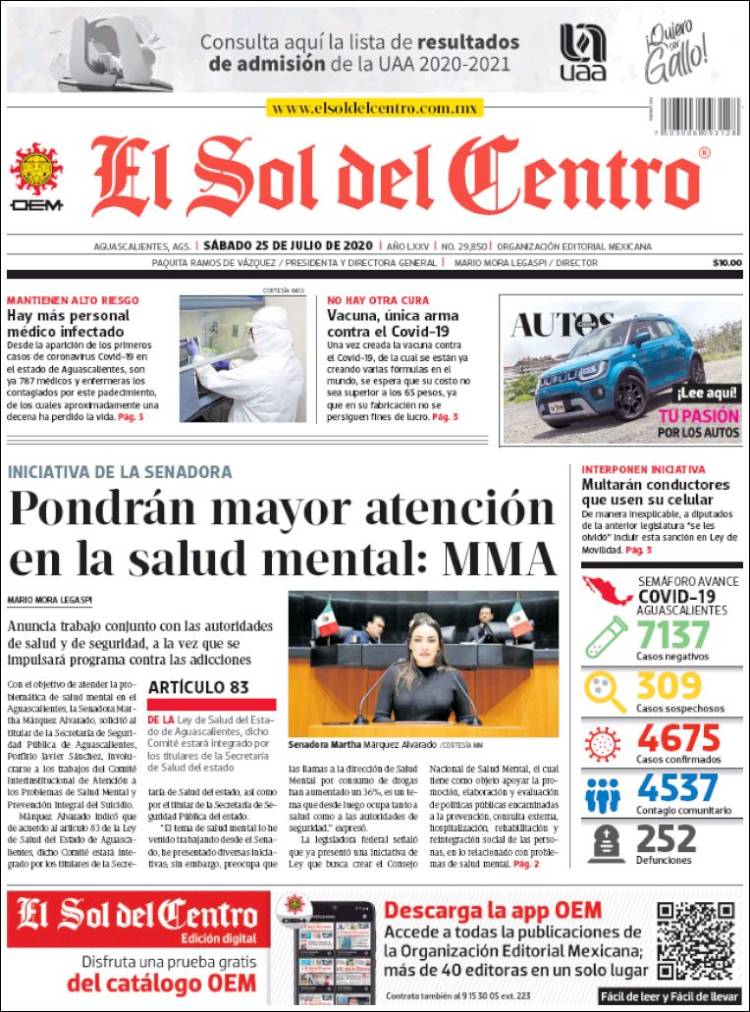 Portada de El Sol del Centro (Mexique)