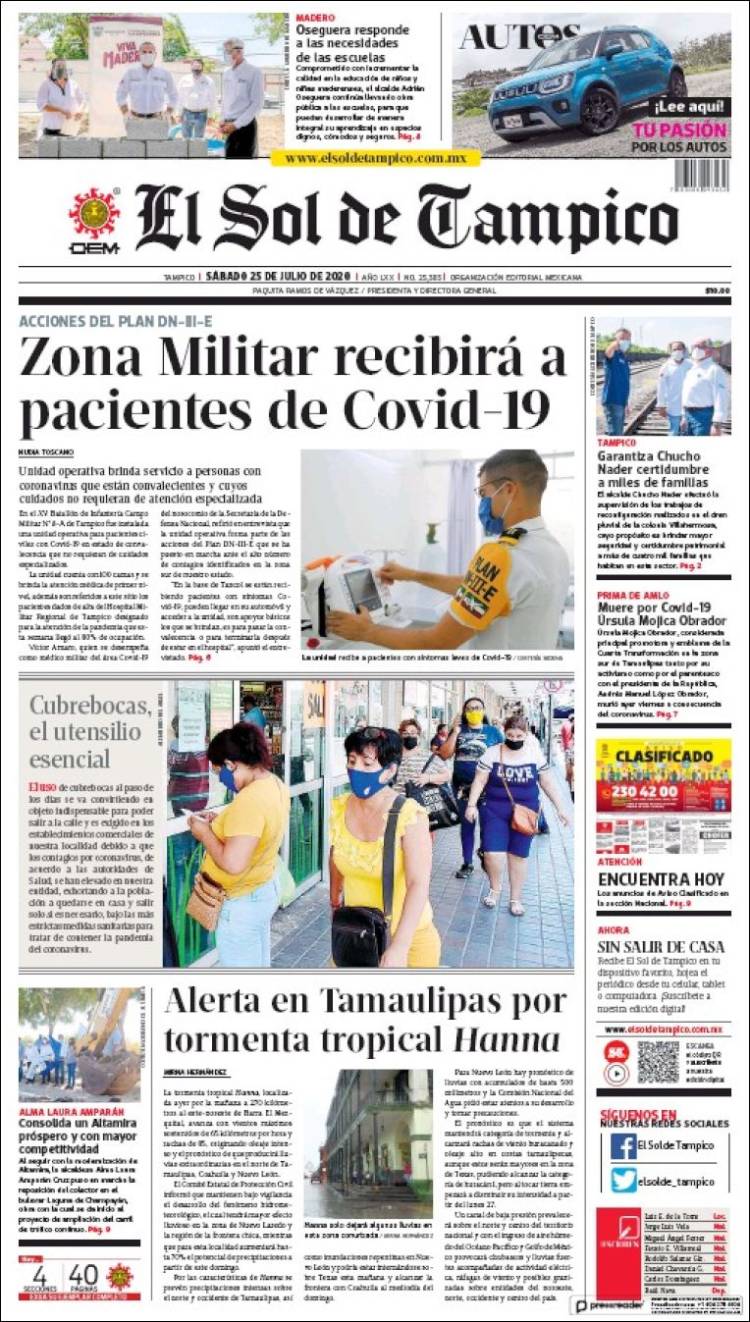 Portada de El Sol de Tampico (M&eacute;xico)