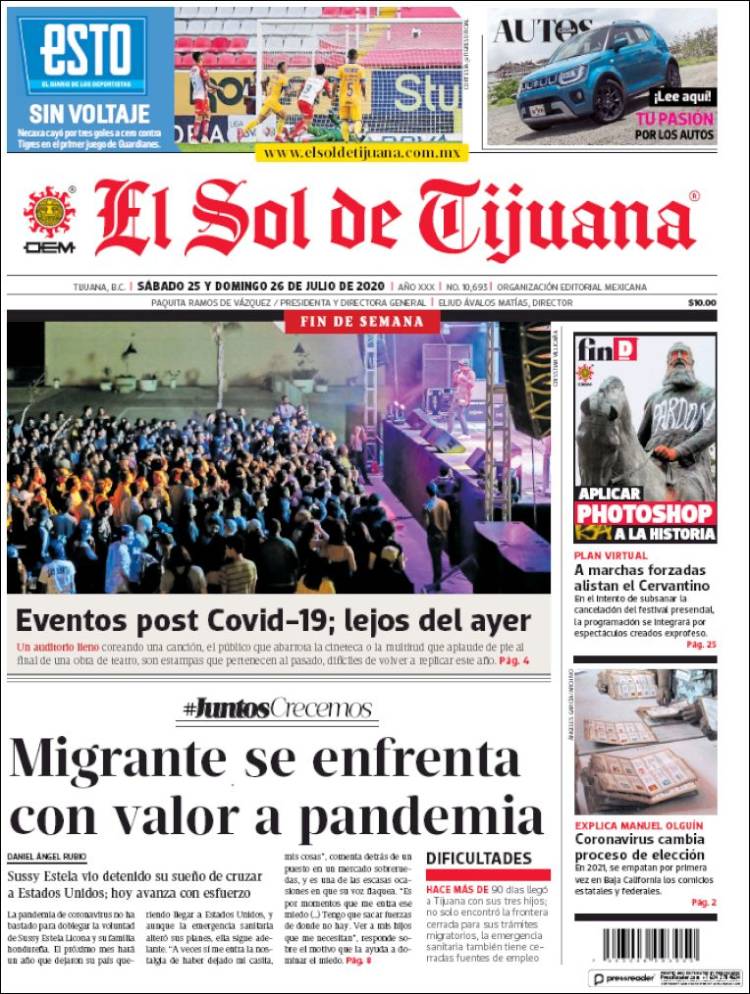 Portada de El Sol de Tijuana (M&eacute;xico)