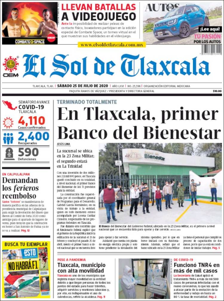 Portada de El Sol de Tlaxcala (M&eacute;xico)