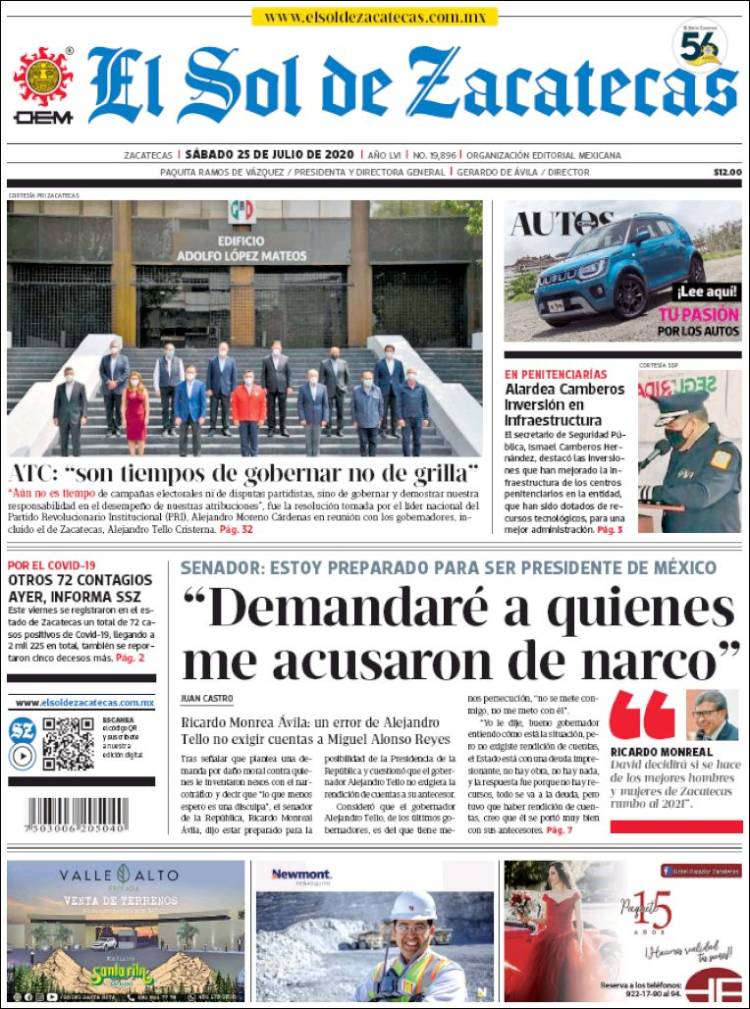 Portada de El Sol de Zacatecas (M&eacute;xico)