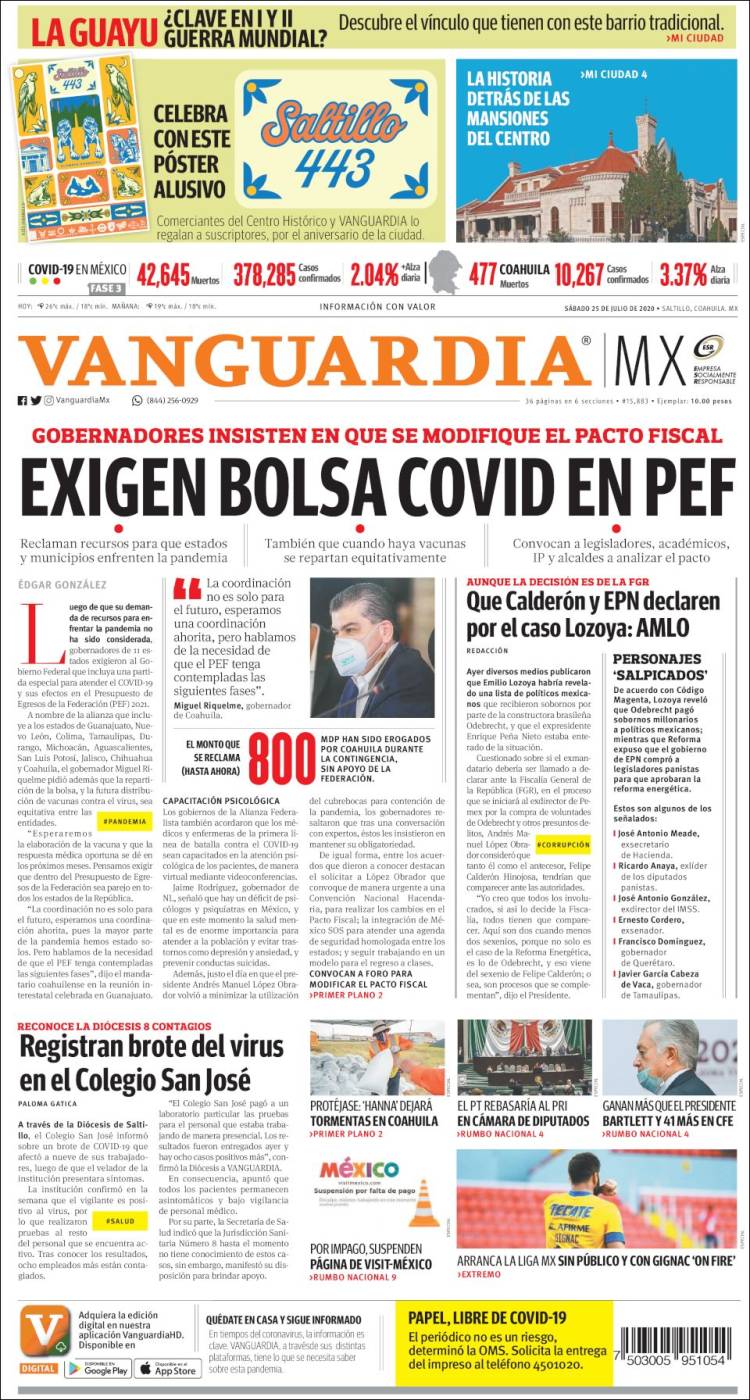 Portada de Vanguardia (M&eacute;xico)