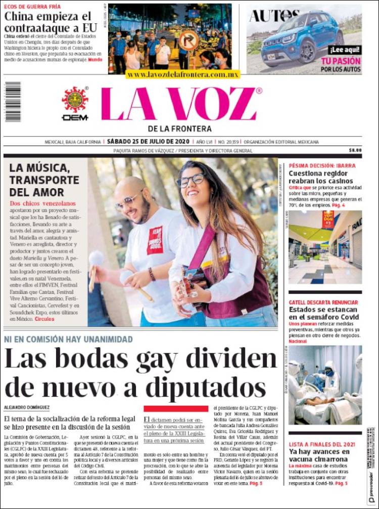 Portada de La Voz de la Frontera (M&eacute;xico)