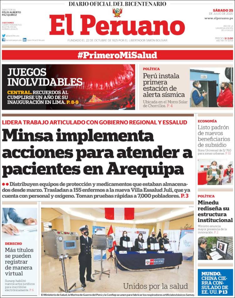 Portada de El Peruano (Per&uacute;)