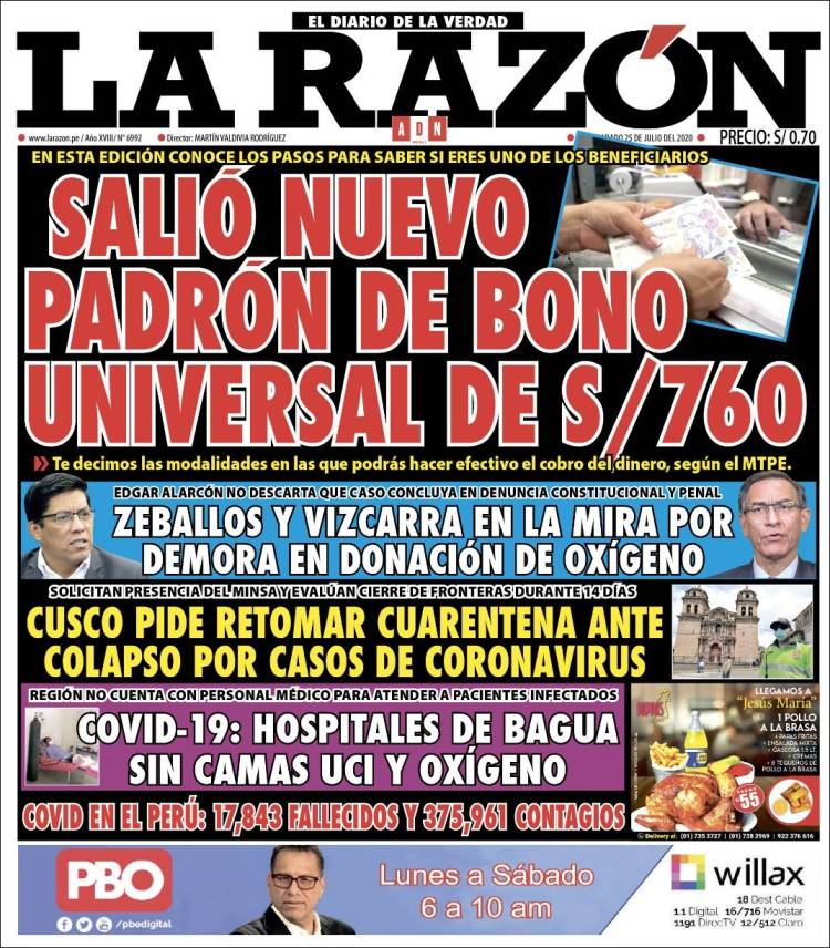 Portada de La Razón (P&eacute;rou)