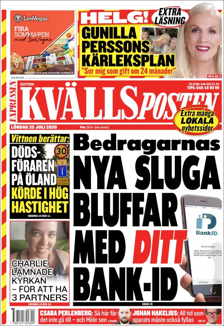 Portada de Kvällsposten (Suecia)