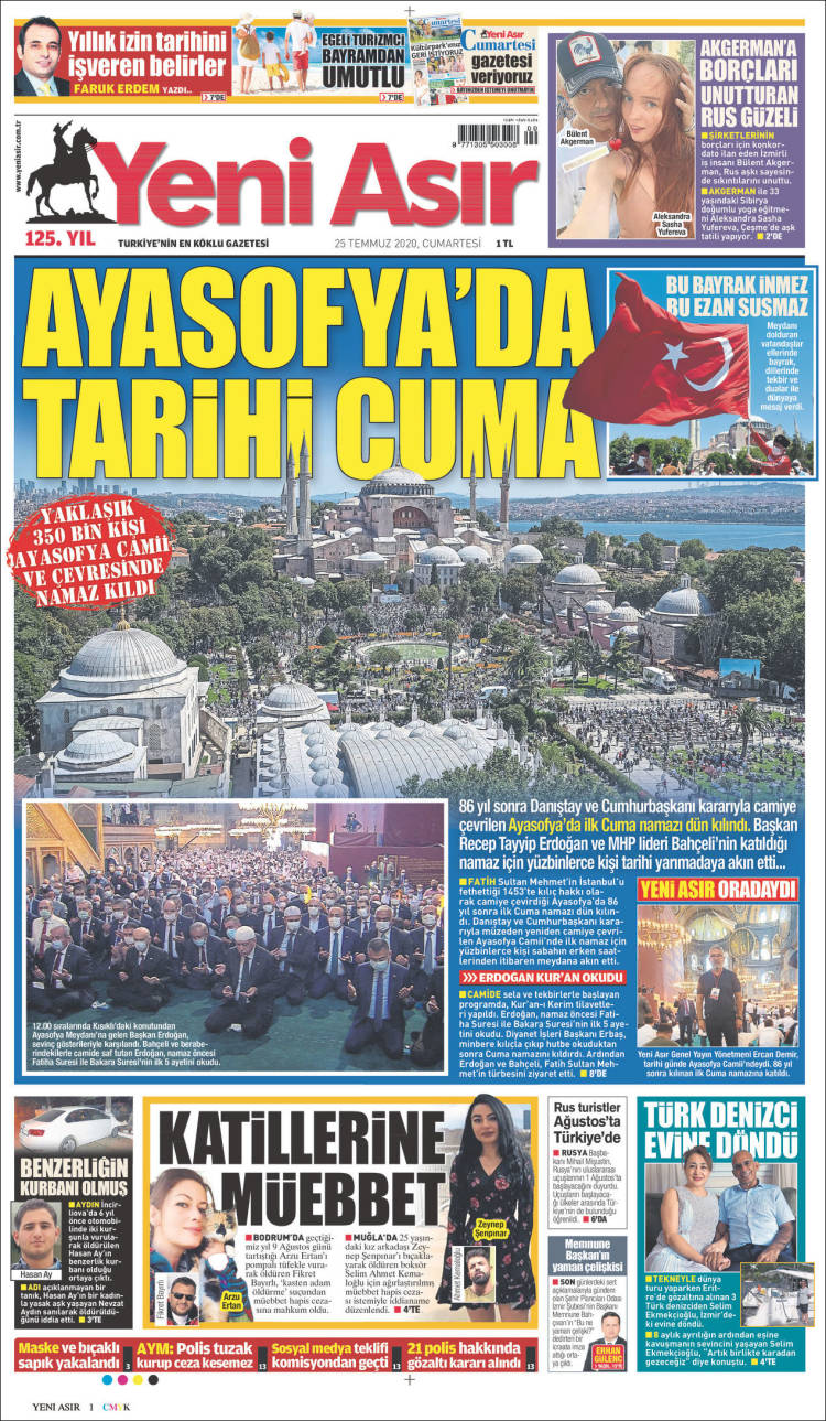 Portada de Yeni Asır (Turqu&iacute;a)
