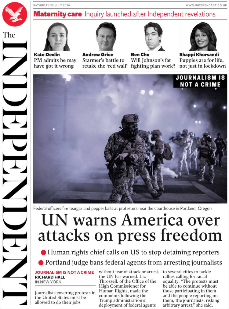 Portada de The Independent (Reino Unido)