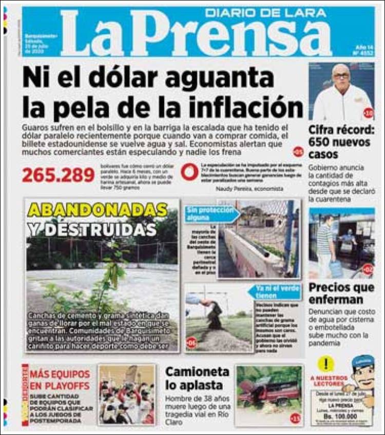 Portada de La Prensa de Lara (Venezuela)