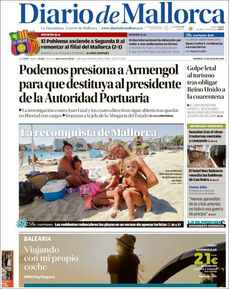 Portada de Diario de Mallorca (España)