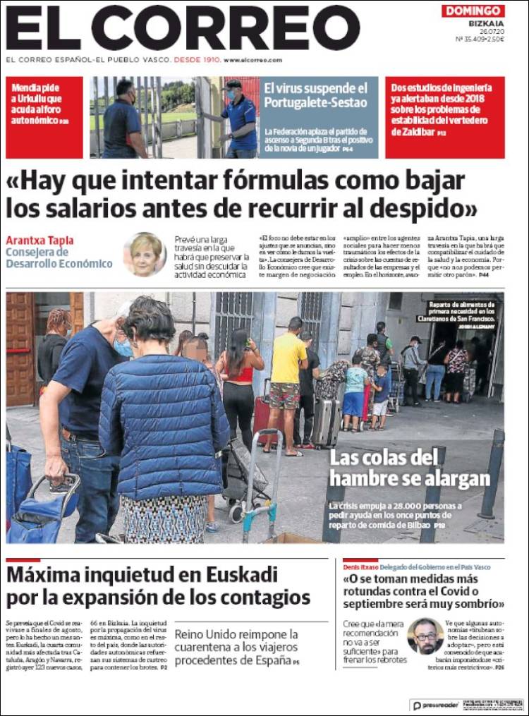 Portada de El Correo (Espagne)