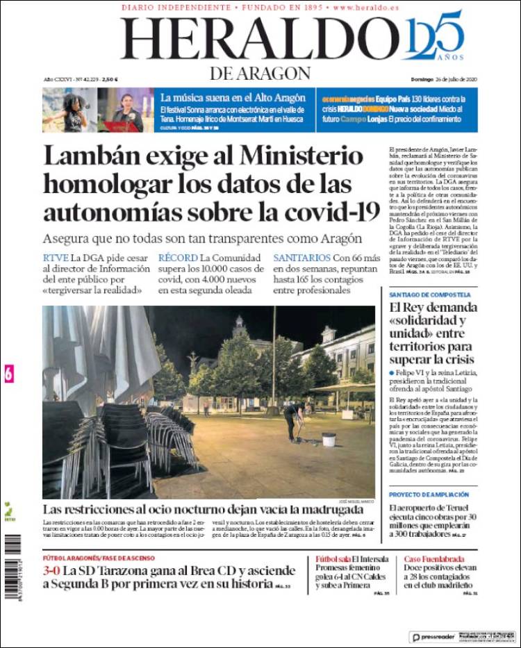 Portada de Heraldo de Aragón (Espagne)