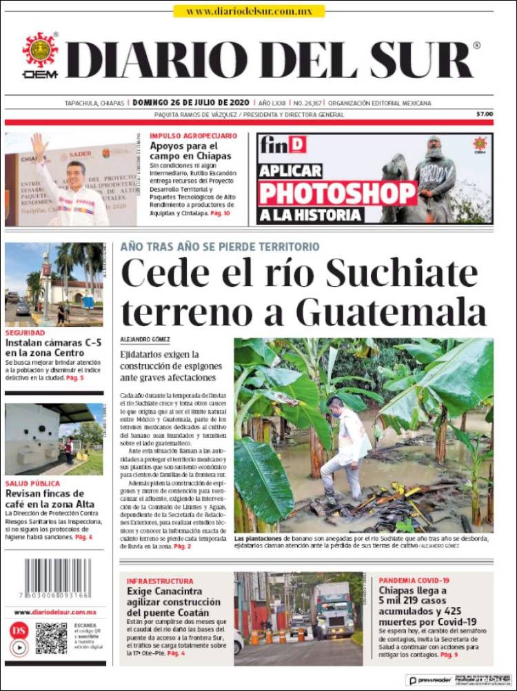 Portada de El Diario del Sur (México)