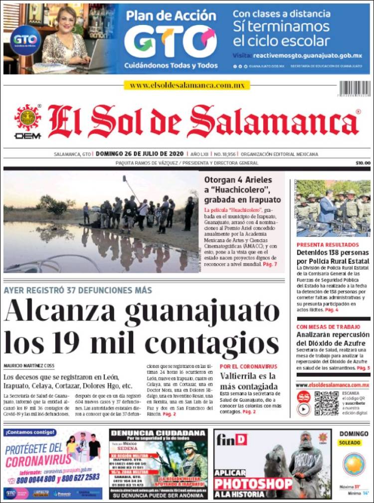 Portada de El Sol de Salamanca (México)