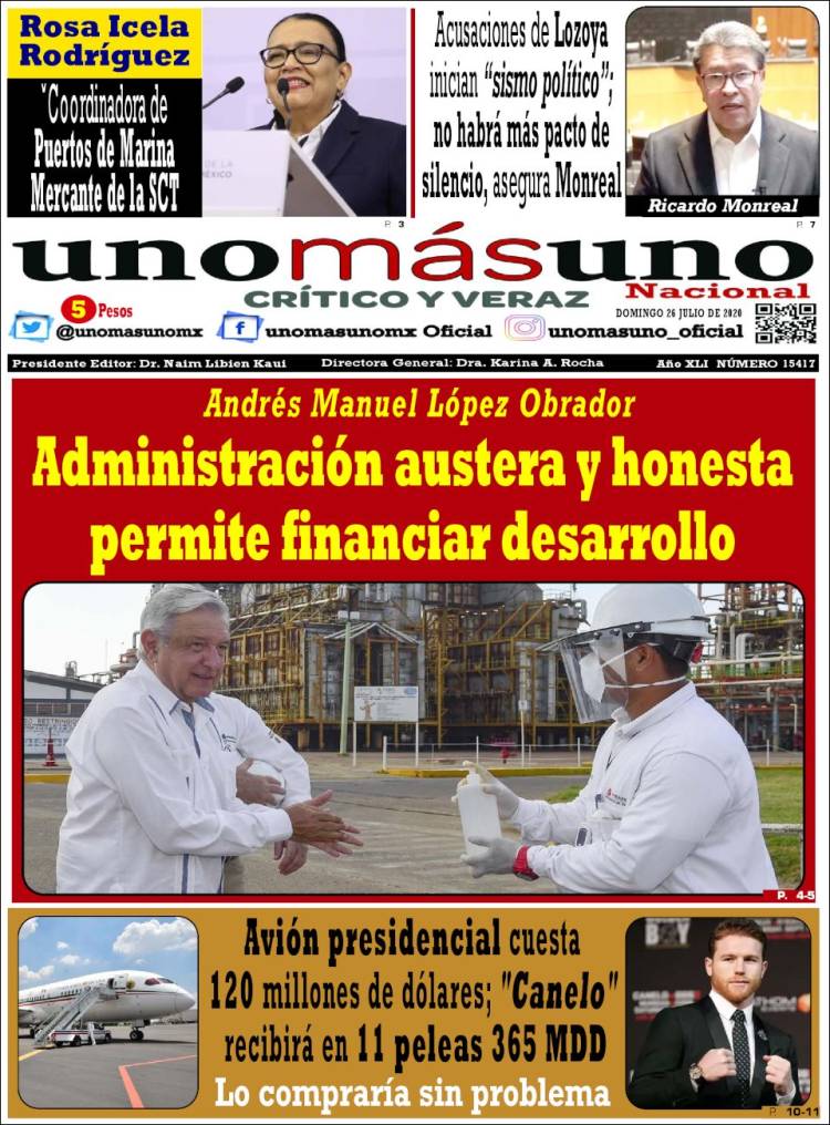 Portada de unomásuno (México)