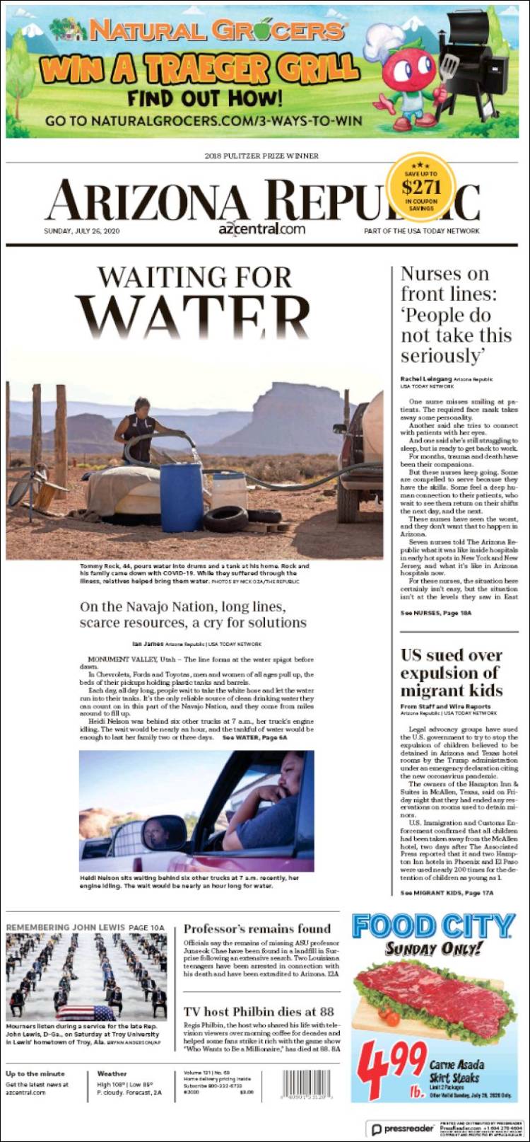 Portada de Arizona Republic News (USA)