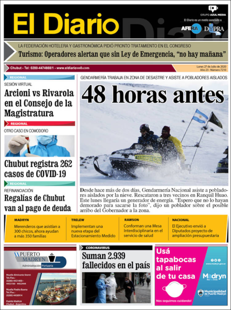 Portada de El Diario de Madryn (Argentina)