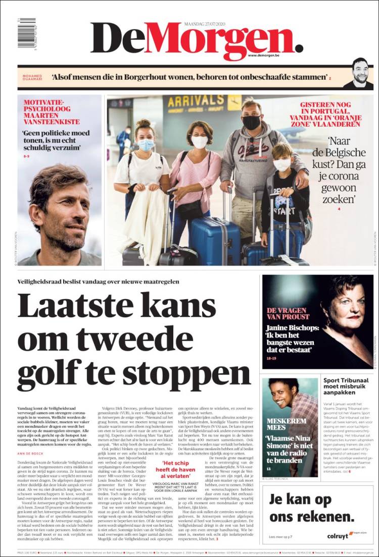 Portada de De Morgen (B&eacute;lgica)