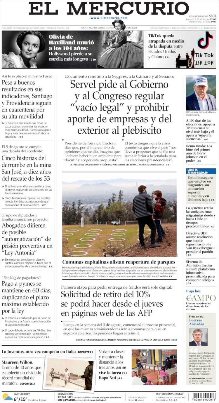 Portada de El Mercurio (Chile)