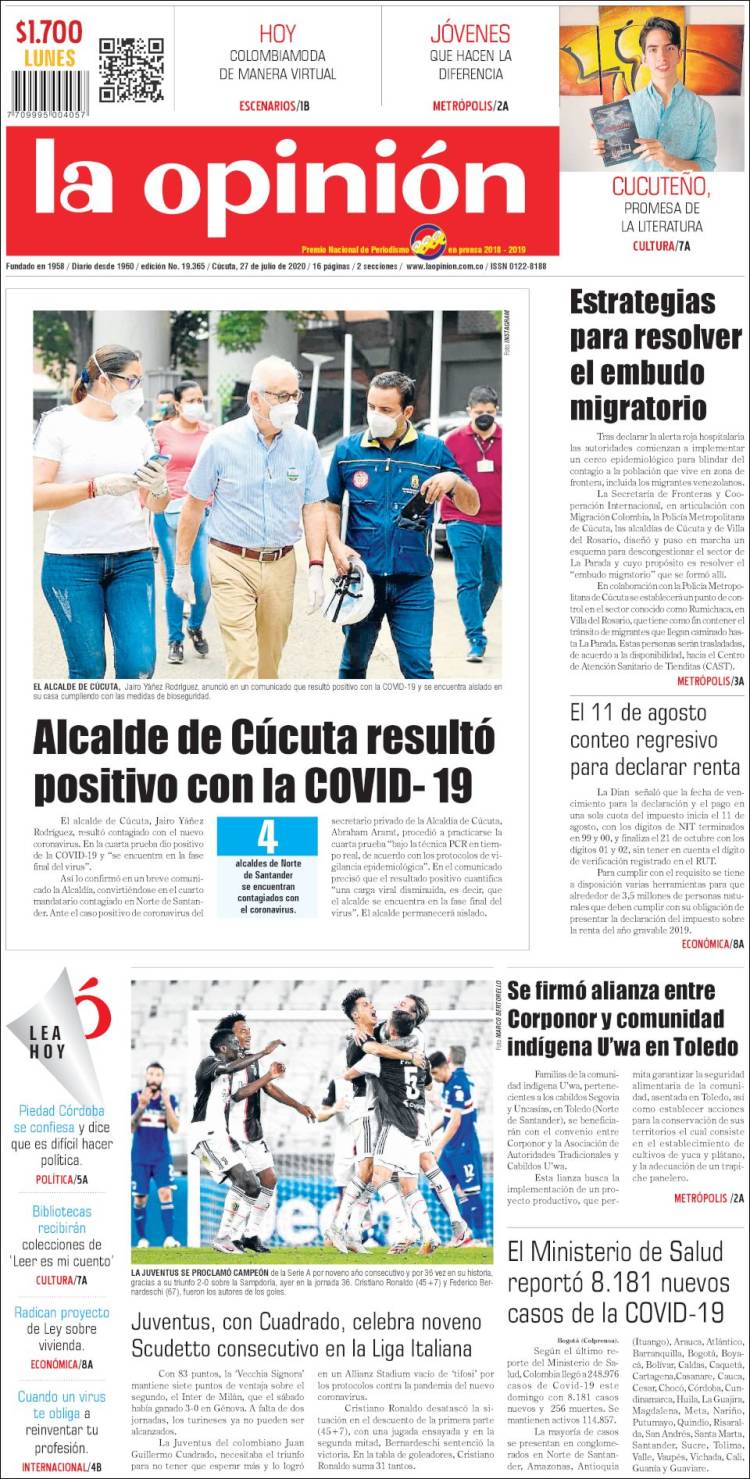Portada de Diario La Opinion (Colombia)