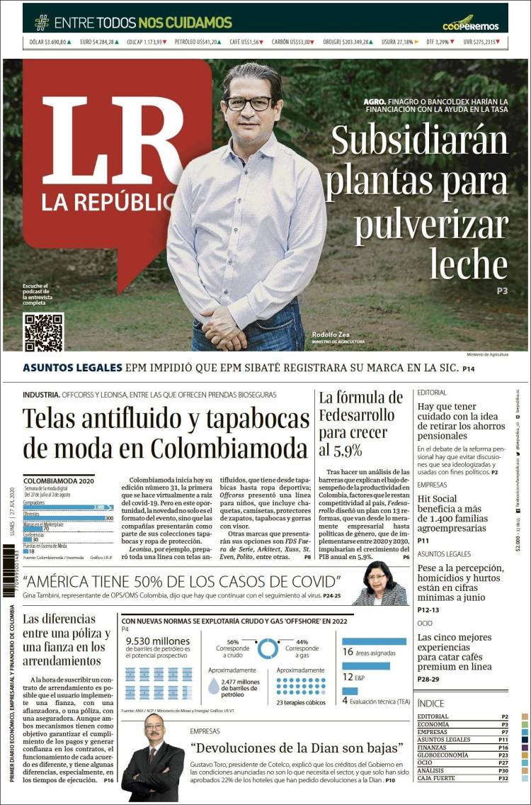 Portada de La Republica (Colombia)