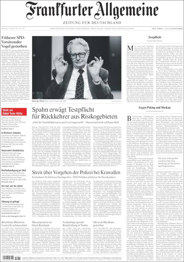 Portada de Frankfurter Allgemeine (Alemania)