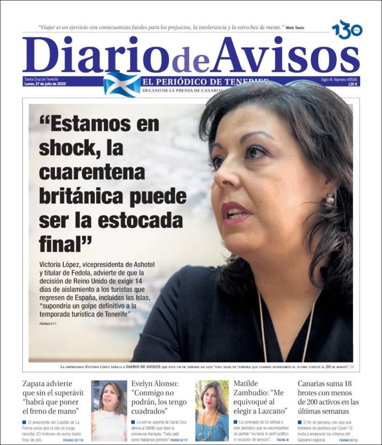 Portada de Diarios de Avisos (España)