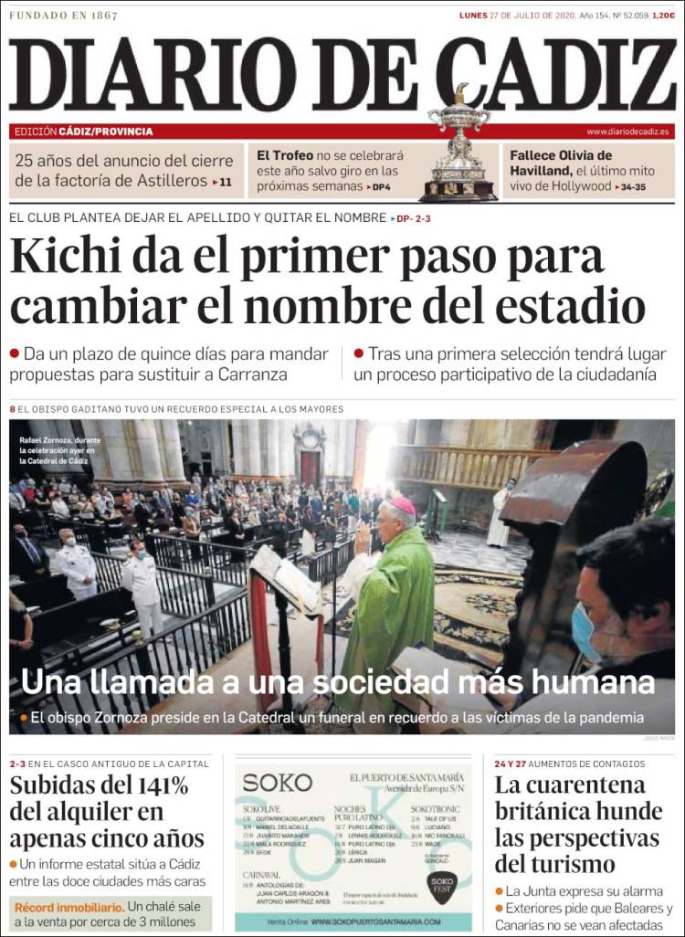 Portada de Diario de Cádiz (España)