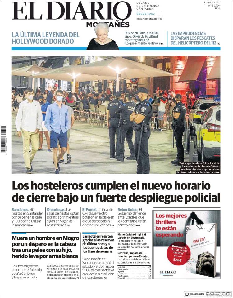 Portada de El Diario Montañés (España)