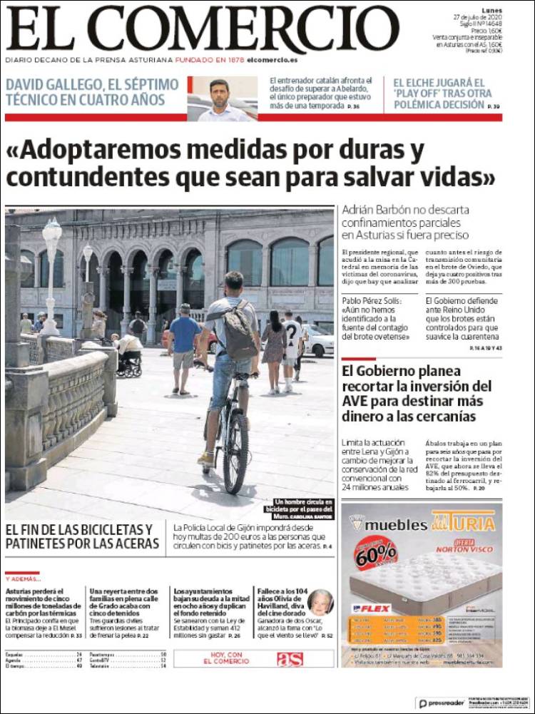 Portada de El Comercio - Gijón (España)