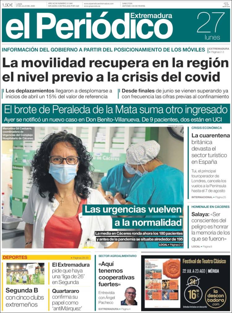 Portada de El Periódico de Extremadura (España)