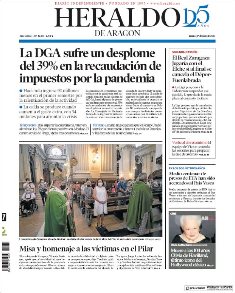 Portada de Heraldo de Aragón (España)