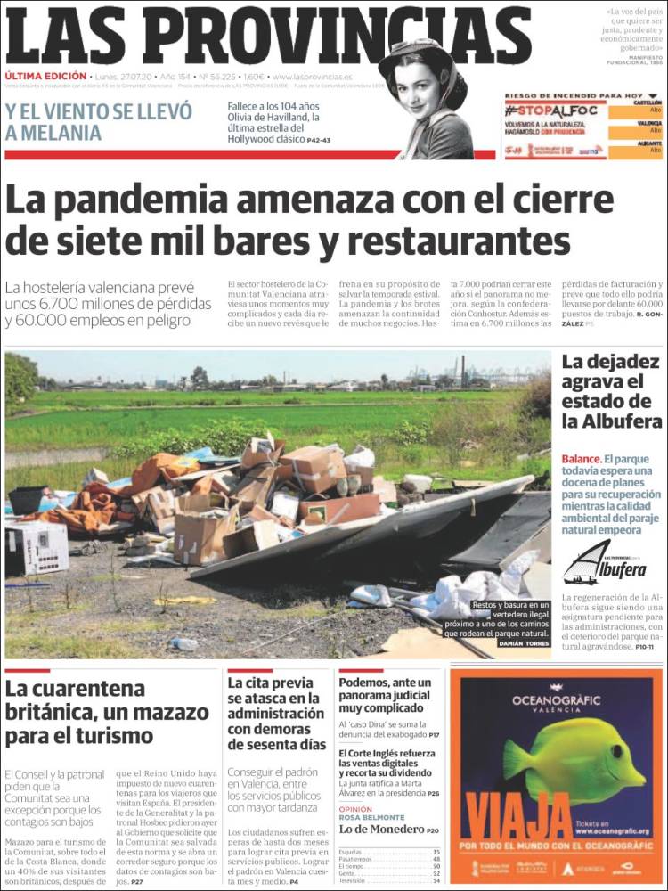 Portada de Las Provincias (España)