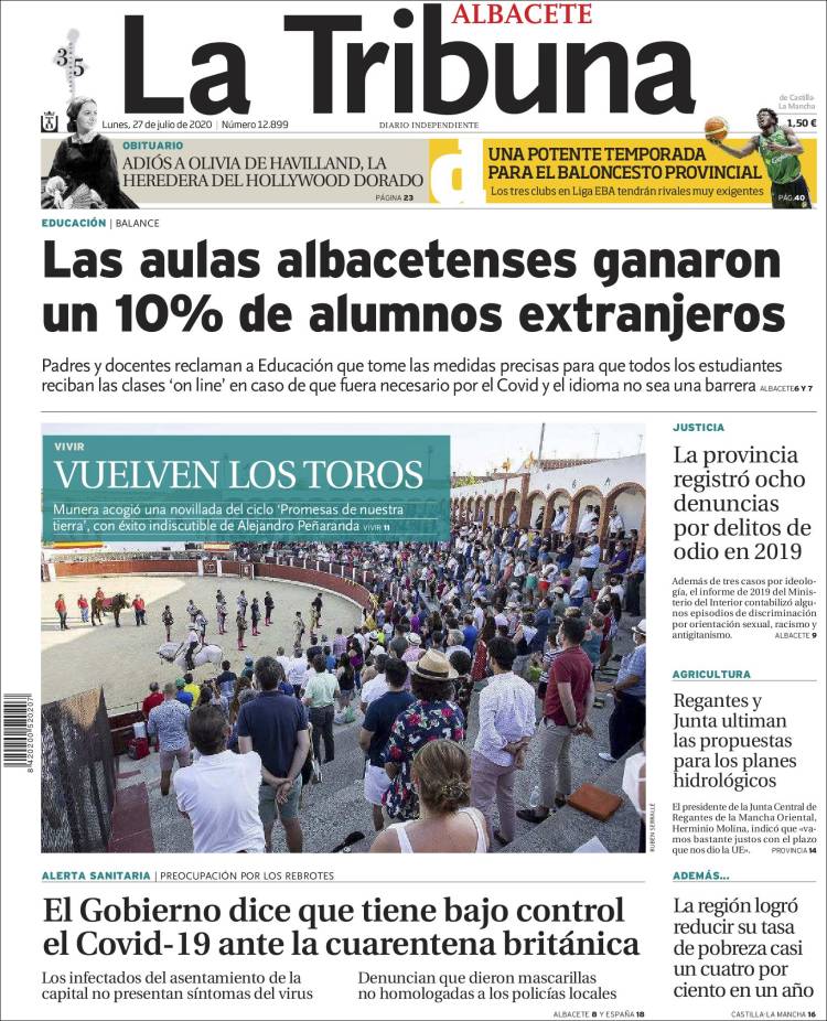 Portada de La Tribuna de Albacete (España)