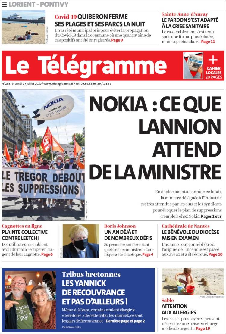 Portada de Télégramme (Francia)