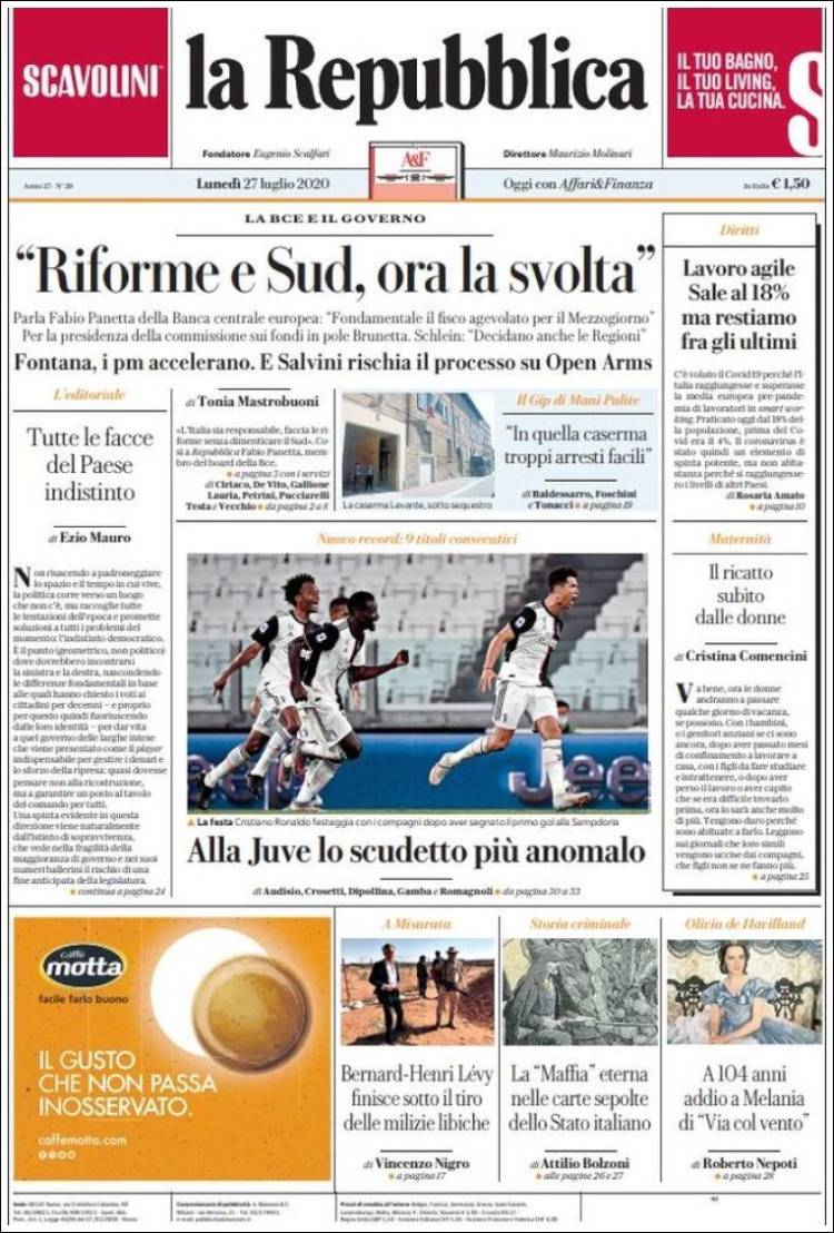 Portada de La Repubblica (Italia)
