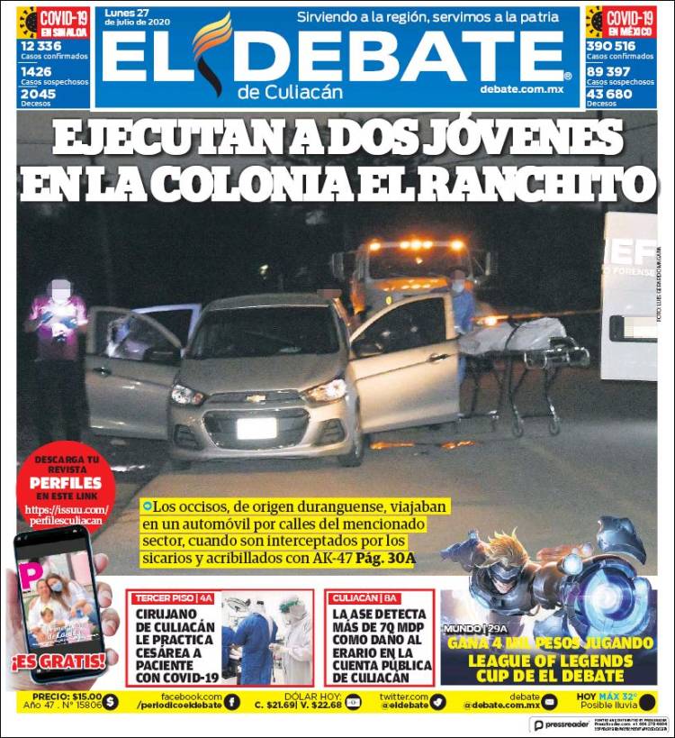 Portada de El Debate de Culiacán (México)