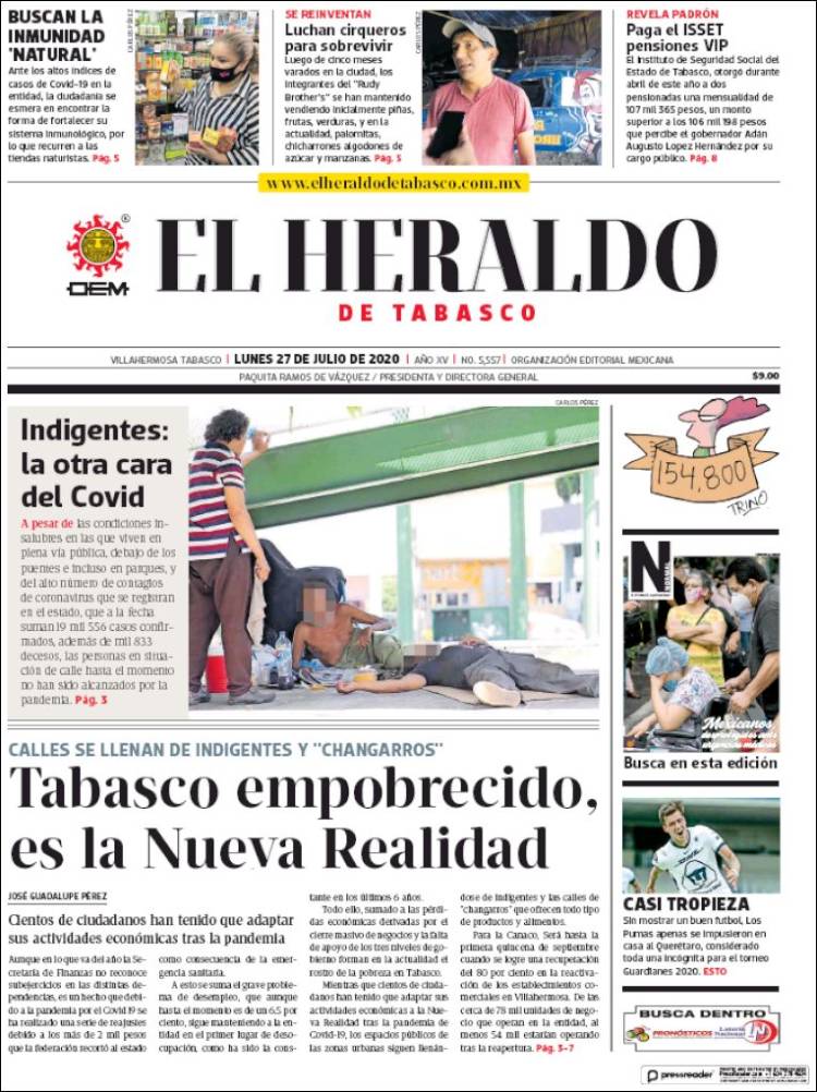 Portada de El Heraldo de Tabasco (México)