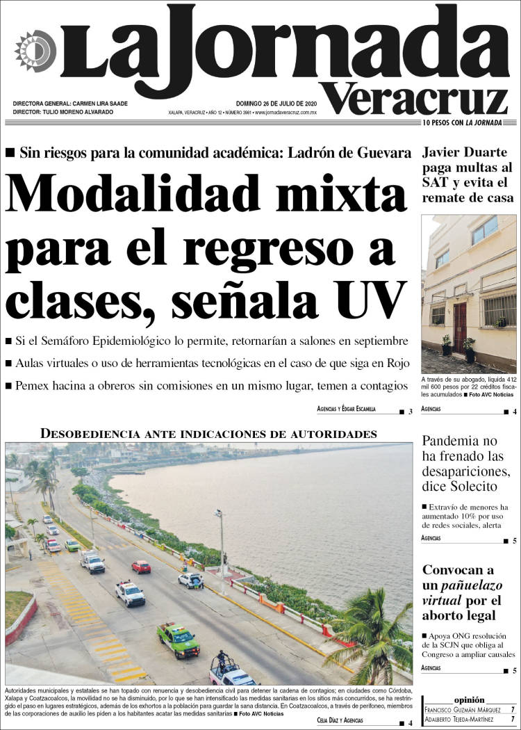 Portada de La Jornada Veracruz (México)