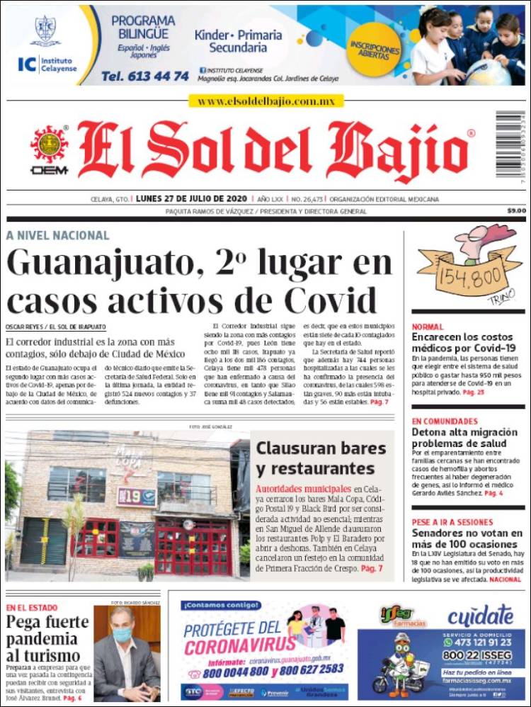 Portada de El Sol del Bajio (México)