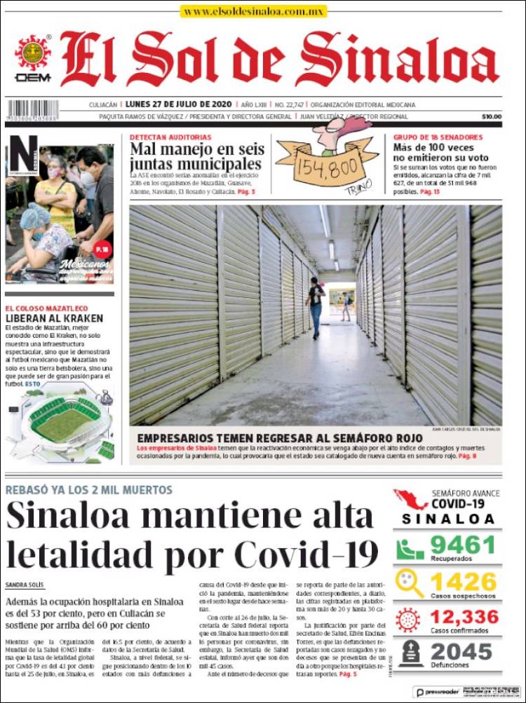 Portada de El Sol de Sinaloa (México)