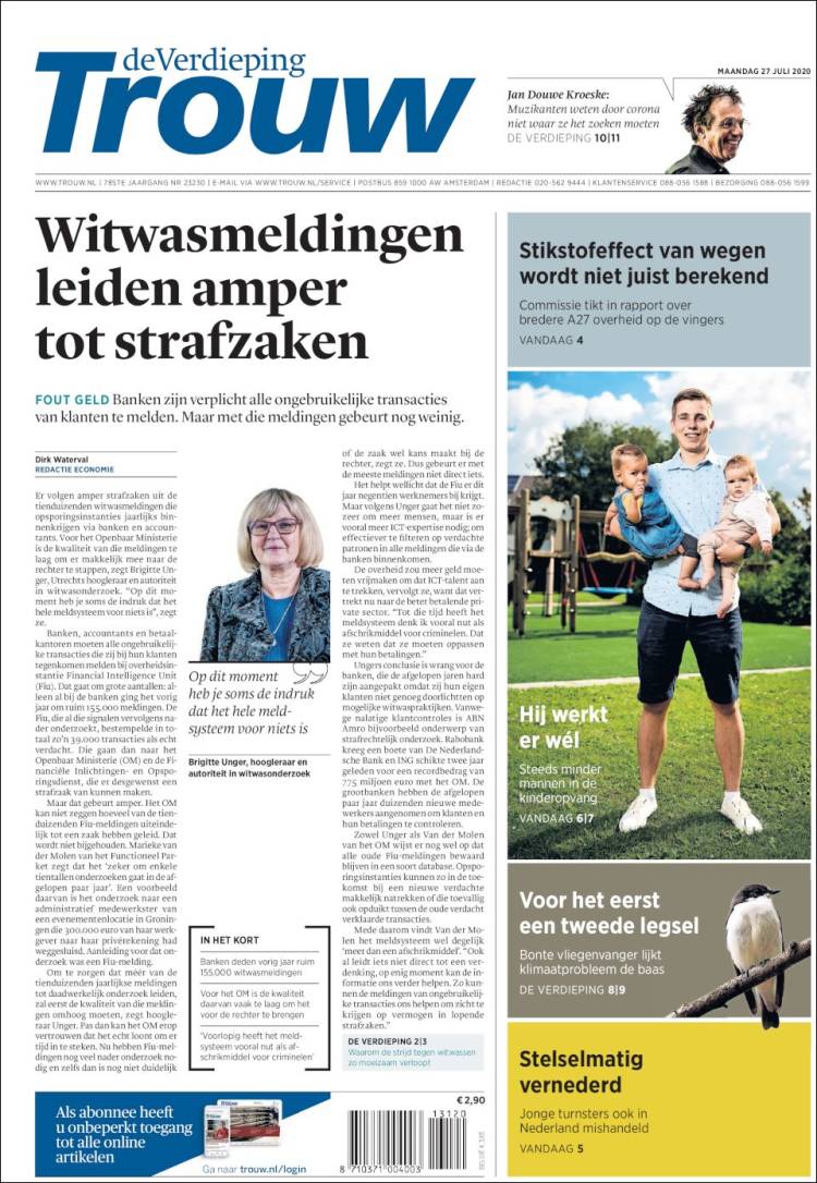 Portada de Trouw (Pa&iacute;ses Bajos)