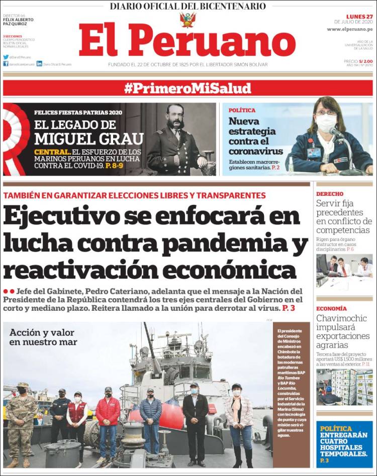Portada de El Peruano (Per&uacute;)