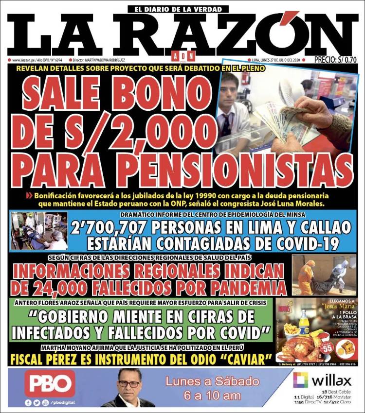 Portada de La Razón (Per&uacute;)